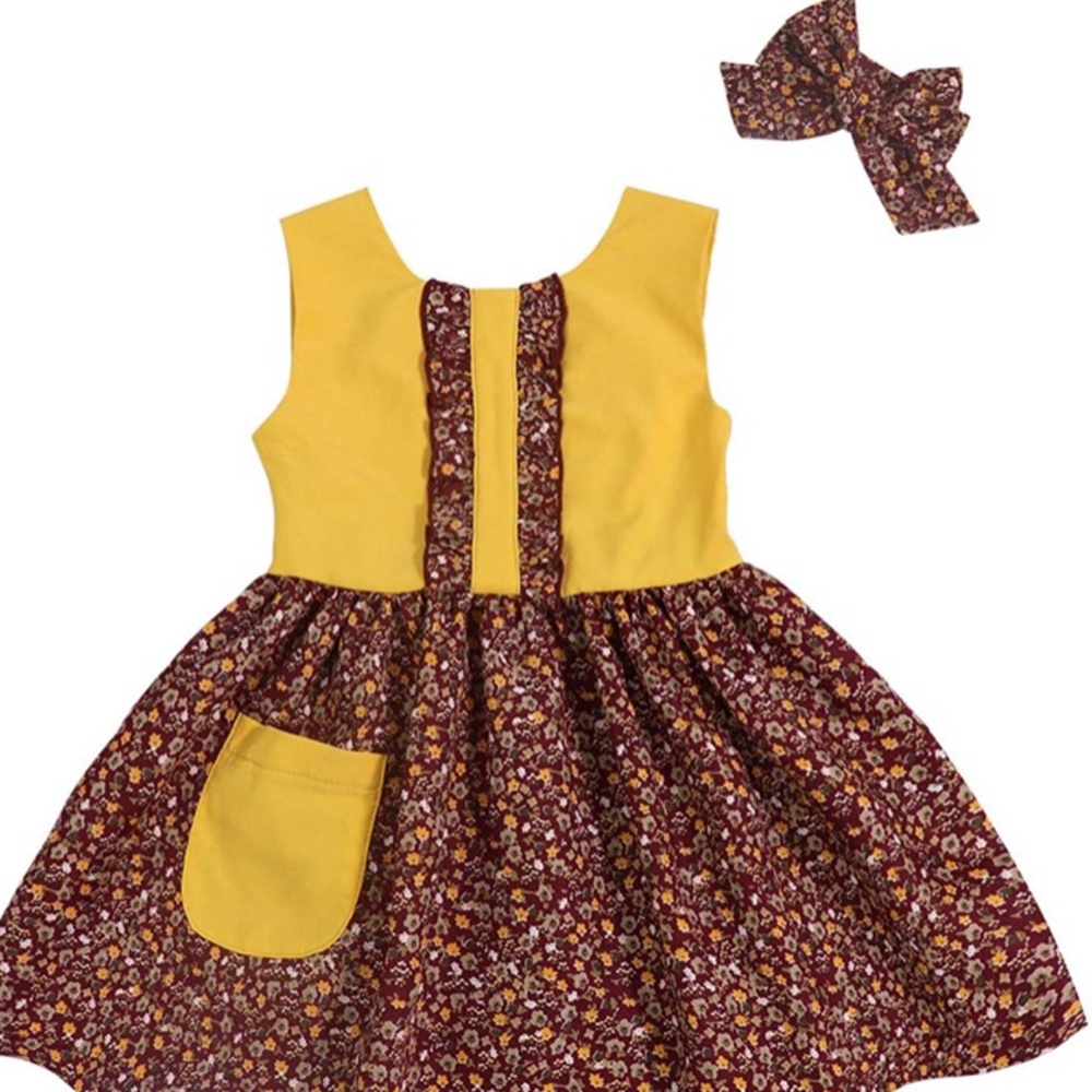 Girls matching bow lotus leaf dress